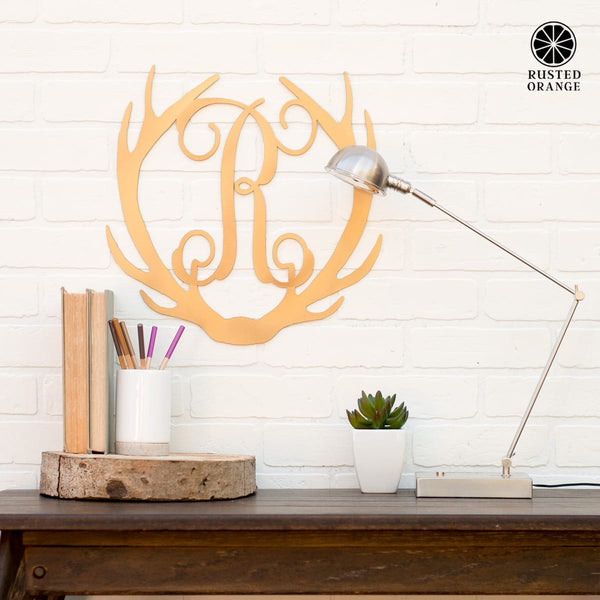 Rusted Orange Craftworks Co. Hunting Antler Single Letter Monogram - Personalized Deer Antler Wall Decor