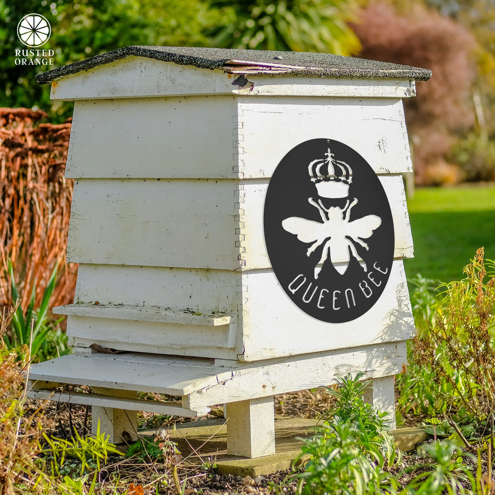 Rusted Orange Craftworks Co. Lawn & Garden Queen Bee Sign - Unique Metal Bumble Bee Sign for Farmhouse Honey Hive