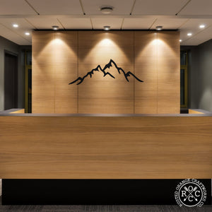 mountain metal wall art in lobby