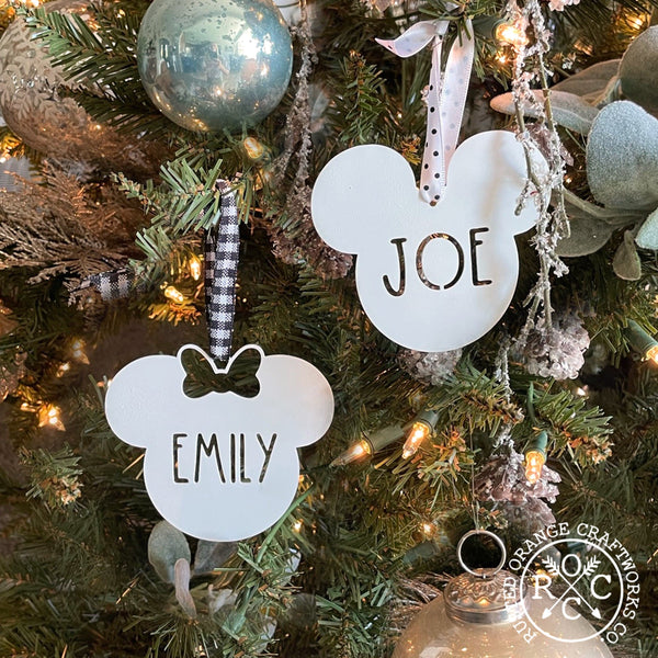 mouse ears ornaments on christmas tree