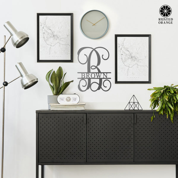 Rusted Orange Craftworks Co. Name Plates 16" Fancy Letter Monogram - Custom Metal Family Sign House Name Plates