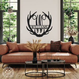 Rusted Orange Craftworks Co. Name Plates Antler Monogram with Name - 2 sizes - Custom Metal Name Sign for Home Antler