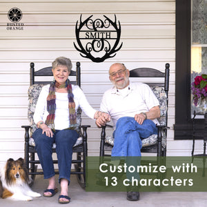 Rusted Orange Craftworks Co. Name Plates Antler Monogram with Name - Custom Metal Name Sign for Home Antler