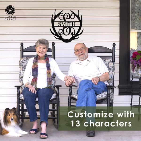 Rusted Orange Craftworks Co. Name Plates Antler Monogram with Name - Custom Metal Name Sign for Home Antler