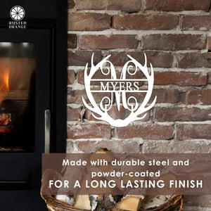 Rusted Orange Craftworks Co. Name Plates Antler Monogram with Name - Custom Metal Name Sign for Home Antler