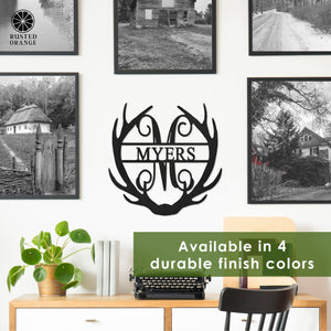 Rusted Orange Craftworks Co. Name Plates Antler Monogram with Name - Custom Metal Name Sign for Home Antler