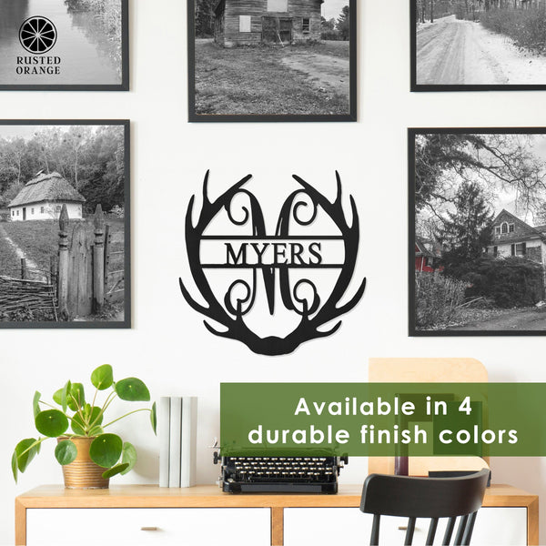 Rusted Orange Craftworks Co. Name Plates Antler Monogram with Name - Custom Metal Name Sign for Home Antler