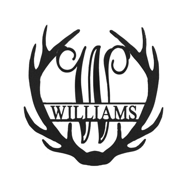 Rusted Orange Craftworks Co. Name Plates Antler Monogram with Name - Custom Metal Name Sign for Home Antler