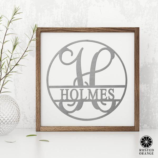 Rusted Orange Craftworks Co. Name Plates Circle Monogram With Name -  Monogram Last Name Signs for Home