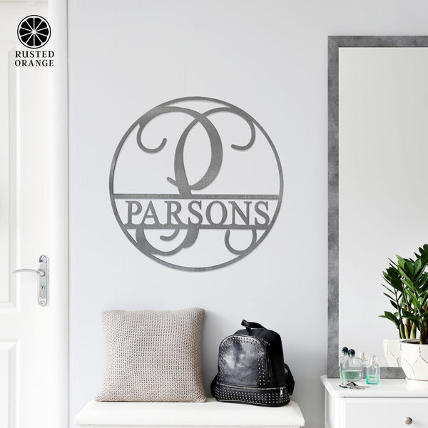Rusted Orange Craftworks Co. Name Plates Circle Monogram With Name -  Monogram Last Name Signs for Home