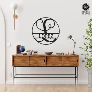 Rusted Orange Craftworks Co. Name Plates Circle Monogram With Name -  Monogram Last Name Signs for Home