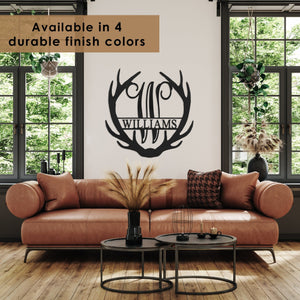 Rusted Orange Craftworks Co. Name Plates [COL] Antler Monogram with Name - Custom Metal Name Sign for Home Antler