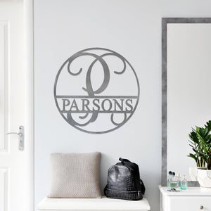 Rusted Orange Craftworks Co. Name Plates [COL] Circle Monogram With Name -  Monogram Last Name Signs for Home