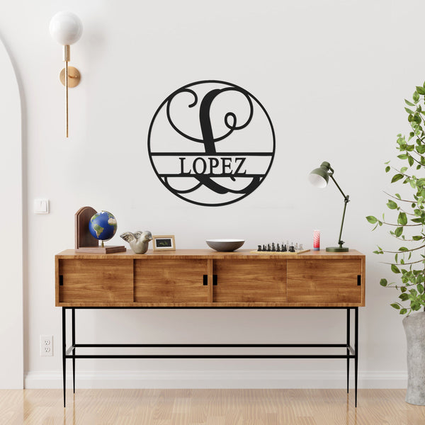 Rusted Orange Craftworks Co. Name Plates [COL] Circle Monogram With Name -  Monogram Last Name Signs for Home