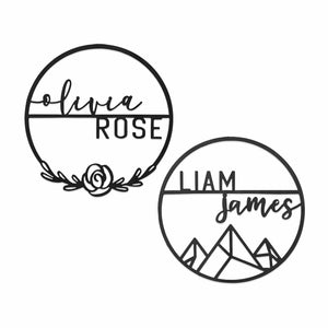 Rusted Orange Craftworks Co. Name Plates [COL] Mountain Rose Sign Collection - Circle Sign with First and Last Name