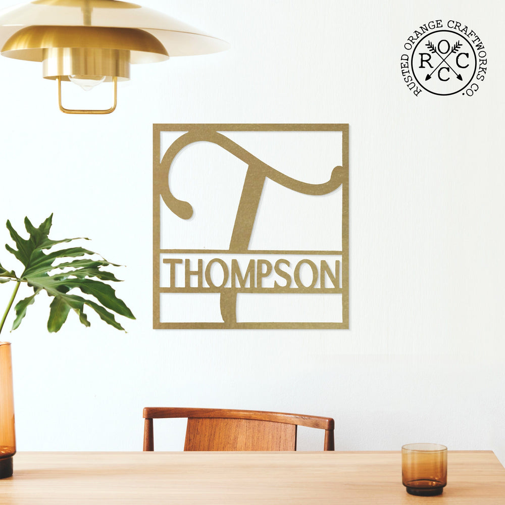 Rusted Orange Craftworks Co. Name Plates Fullerton Monogram - Circle or Square - Metal Last Name Sign Wall Decor