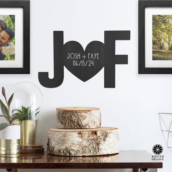 Rusted Orange Craftworks Co. Name Plates Initials & Heart Monogram - Large Metal Custom Family Name Heart Sign