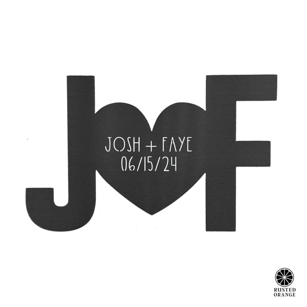 Rusted Orange Craftworks Co. Name Plates Initials & Heart Monogram - Large Metal Custom Family Name Heart Sign