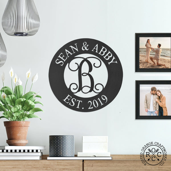 Rusted Orange Craftworks Co. Name Plates Nom Royale Monogram - Wedding Gift and Anniversary Gift for Couple Steel