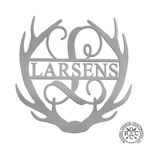 Rusted Orange Craftworks Co. Name Plates Special Offer Antler Monogram with Name - Custom Metal Name Sign for Home Antler