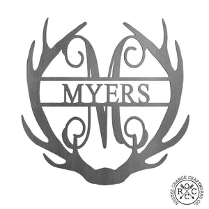 Rusted Orange Craftworks Co. Name Plates Special Offer Antler Monogram with Name - Custom Metal Name Sign for Home Antler