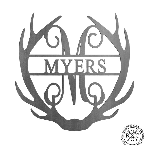 Rusted Orange Craftworks Co. Name Plates Special Offer Antler Monogram with Name - Custom Metal Name Sign for Home Antler