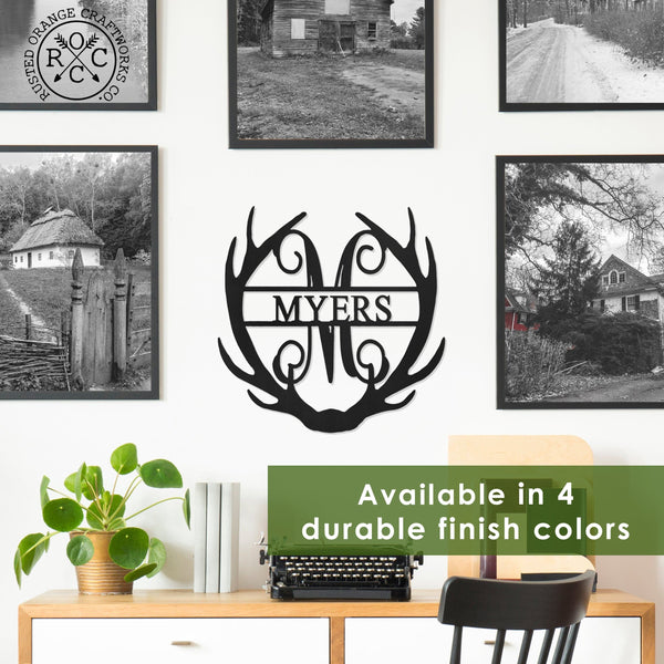 Rusted Orange Craftworks Co. Name Plates Special Offer Antler Monogram with Name - Custom Metal Name Sign for Home Antler