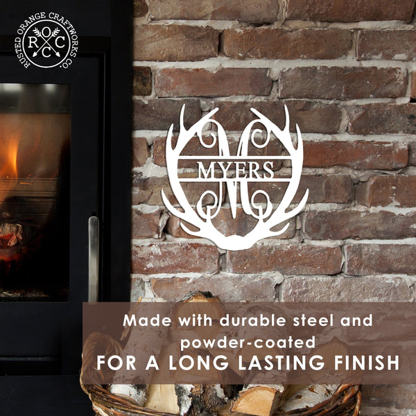 Rusted Orange Craftworks Co. Name Plates Special Offer Antler Monogram with Name - Custom Metal Name Sign for Home Antler