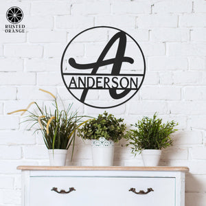 Rusted Orange Craftworks Co. Name Plates Special Offer Fullerton Monogram - Circle or Square - Metal Last Name Sign Wall Decor