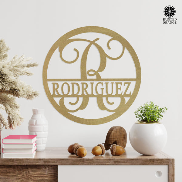 Rusted Orange Craftworks Co. Name Plates Thick Border Circle Monogram - Personalized Name Signs for Home Decor