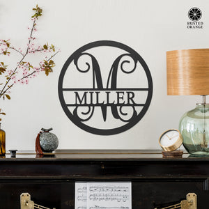 Rusted Orange Craftworks Co. Name Plates Thick Border Circle Monogram - Personalized Name Signs for Home Decor