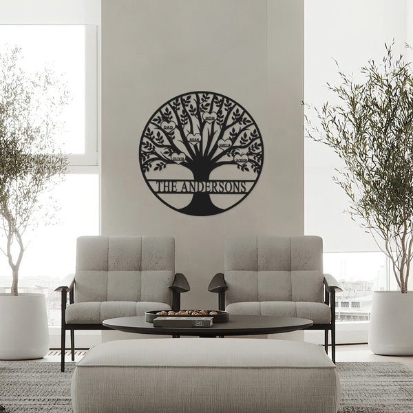 Rusted Orange Craftworks Co. name sign [COL] Tree of Life Personalized Family Tree Metal Sign with Hearts – Custom Name & Date – Large Laser Cut Steel Wall Art
