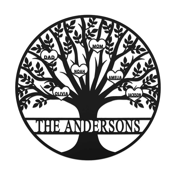 Rusted Orange Craftworks Co. name sign [COL] Tree of Life Personalized Family Tree Metal Sign with Hearts – Custom Name & Date – Large Laser Cut Steel Wall Art