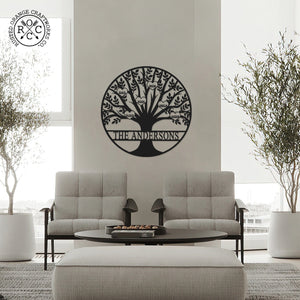 Rusted Orange Craftworks Co. name sign Tree of Life Personalized Family Tree Metal Sign with Hearts – Custom Name & Date – Large Laser Cut Steel Wall Art