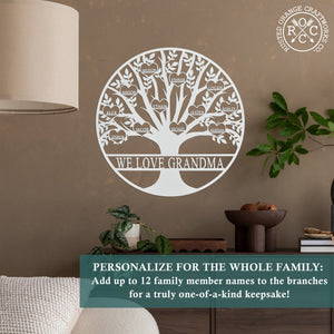 Rusted Orange Craftworks Co. name sign Tree of Life Personalized Family Tree Metal Sign with Hearts – Custom Name & Date – Large Laser Cut Steel Wall Art