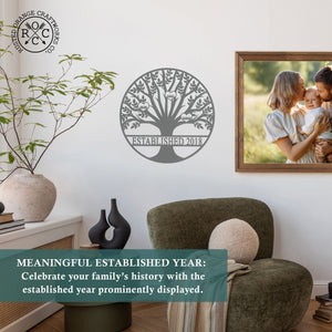 Rusted Orange Craftworks Co. name sign Tree of Life Personalized Family Tree Metal Sign with Hearts – Custom Name & Date – Large Laser Cut Steel Wall Art