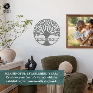 Rusted Orange Craftworks Co. name sign Tree of Life Personalized Family Tree Metal Sign with Hearts – Custom Name & Date – Large Laser Cut Steel Wall Art