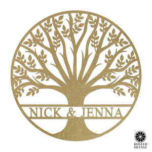 Rusted Orange Craftworks Co. name sign Tree of Life Personalized Family Tree Metal Sign with Hearts – Custom Name & Date – Large Laser Cut Steel Wall Art
