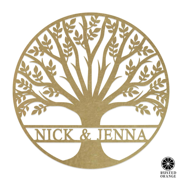 Rusted Orange Craftworks Co. name sign Tree of Life Personalized Family Tree Metal Sign with Hearts – Custom Name & Date – Large Laser Cut Steel Wall Art