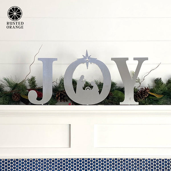 Rusted Orange Craftworks Co. Nativity Sets Joy Nativity - 4 Sizes - Metal Stand Up Joy Sign with Christmas Manger Scene