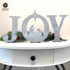 Rusted Orange Craftworks Co. Nativity Sets Joy Nativity - 4 Sizes - Metal Stand Up Joy Sign with Christmas Manger Scene