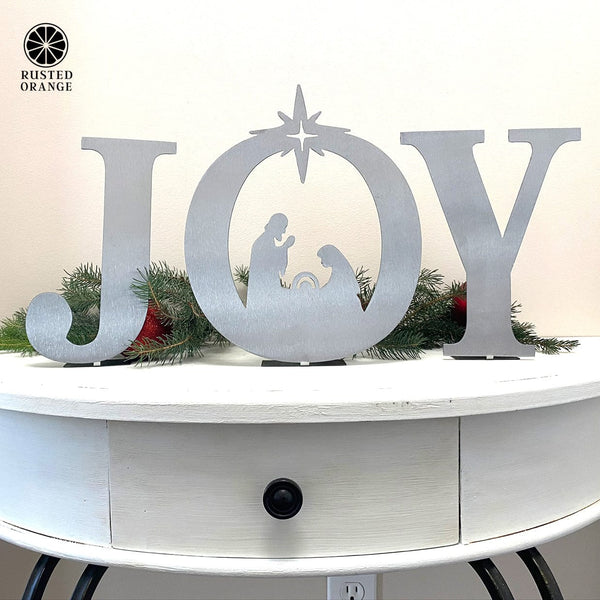 Rusted Orange Craftworks Co. Nativity Sets Joy Nativity - 4 Sizes - Metal Stand Up Joy Sign with Christmas Manger Scene