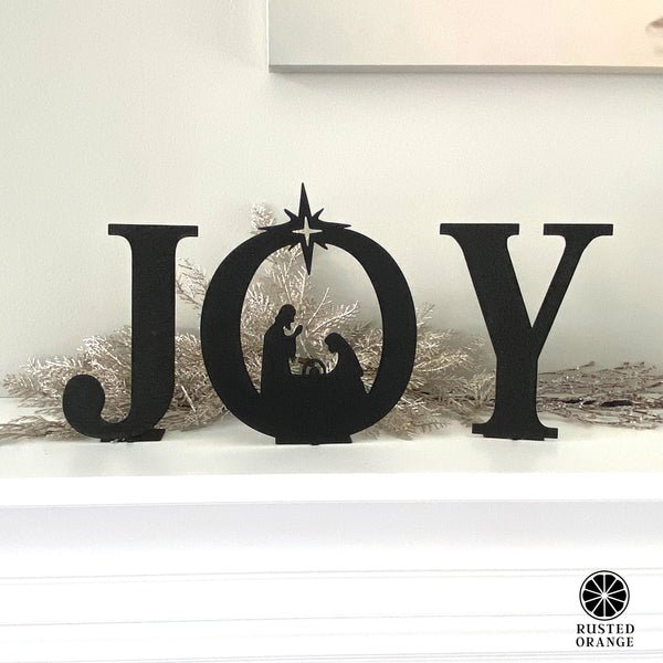 Rusted Orange Craftworks Co. Nativity Sets Joy Nativity - 4 Sizes - Metal Stand Up Joy Sign with Christmas Manger Scene
