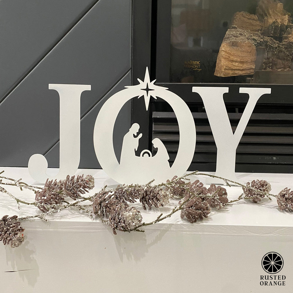 Rusted Orange Craftworks Co. Nativity Sets Joy Nativity - 4 Sizes - Metal Stand Up Joy Sign with Christmas Manger Scene