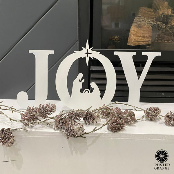 Rusted Orange Craftworks Co. Nativity Sets Joy Nativity - 4 Sizes - Metal Stand Up Joy Sign with Christmas Manger Scene