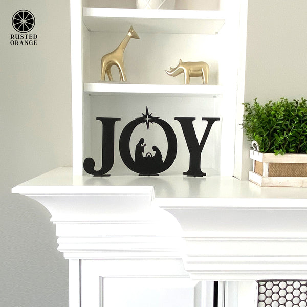Rusted Orange Craftworks Co. Nativity Sets Joy Nativity - 4 Sizes - Metal Stand Up Joy Sign with Christmas Manger Scene