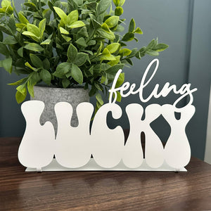 Rusted Orange Craftworks Co. OPTIONS_HIDDEN_PRODUCT Decor Steals Feeling Lucky Metal Tabletop Sign - St. Patrick’s Day Shamrock Decor