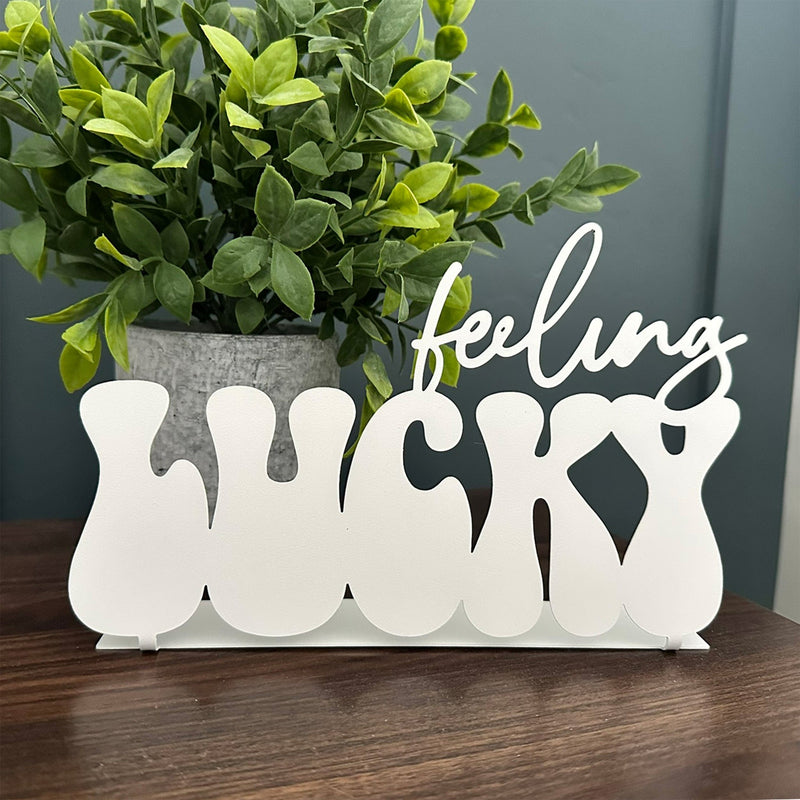 Rusted Orange Craftworks Co. OPTIONS_HIDDEN_PRODUCT Decor Steals Feeling Lucky Metal Tabletop Sign - St. Patrick’s Day Shamrock Decor