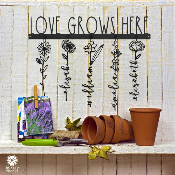 Rusted Orange Craftworks Co. Our Family Garden - Personalized Birth Month Flowers Family Name Sign Mother's Day Gift