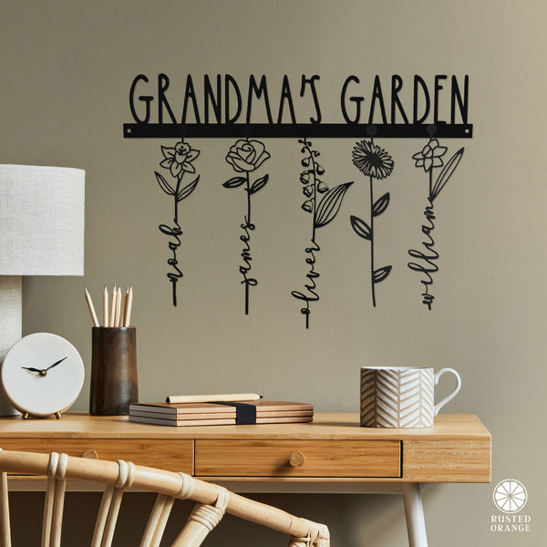 Rusted Orange Craftworks Co. Our Family Garden - Personalized Birth Month Flowers Family Name Sign Mother's Day Gift